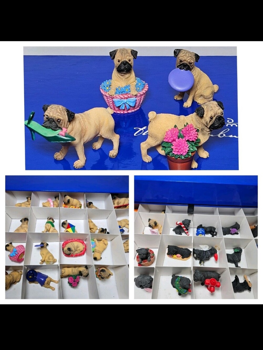Danbury Mint Miniature Holiday PUGS Figurine Set *44 Figures* w/ Box - READ